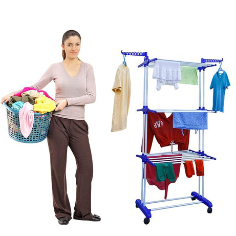 PENG ESSENTIALS MegaDry Cloth Drying Stand - Pre-Assembled, Spacious Drying Area, Collapsible 3-Tier Clothes Drying Rack with Hanger -35 kg Drying Capacity - Perfect for Balcony and Indoor Use