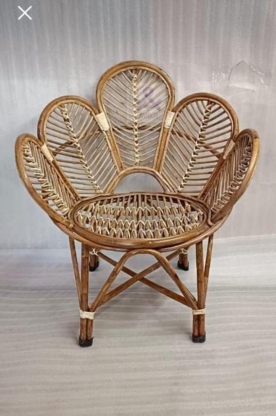 CRAFTCANE Bamboo Cane Flower Chair,Kursi with Cushion for Cafe,Restaurant,Office,Balcony,Garden,Livingroom