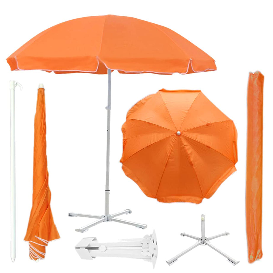 FunSiper Garden Umbrella With Stand 7ft Outdoor Big Size Waterproof & Sun Protection Havey Duty Cloth Patio Garden Outdoor Umbrella with Stand (Orange)