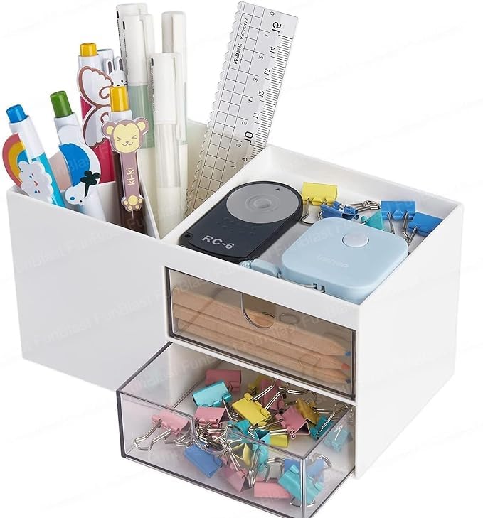 VEDVIKA ENTERPRISE Plastic Desk Organizer Stationary Storage Stand - Office Desk Organizer With Drawer, Business Card/Pen/Pencile/Stationery Holder Storage Box, Multipurpose Organizer (multicolor)