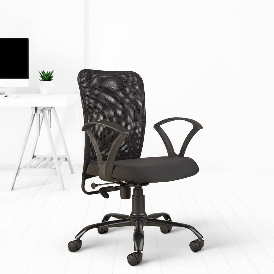 CELLBELL© Calisto C83 Mesh Mid-Back Ergonomic Office Chair/Revolving Computer Chair for Work from Home/Study, Metal Base, Backrest Adjustable [Black]