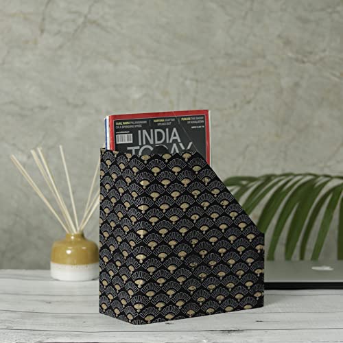 Hand Block Printed Single Compartment Black Colour Table Top Book/Magazine Holder