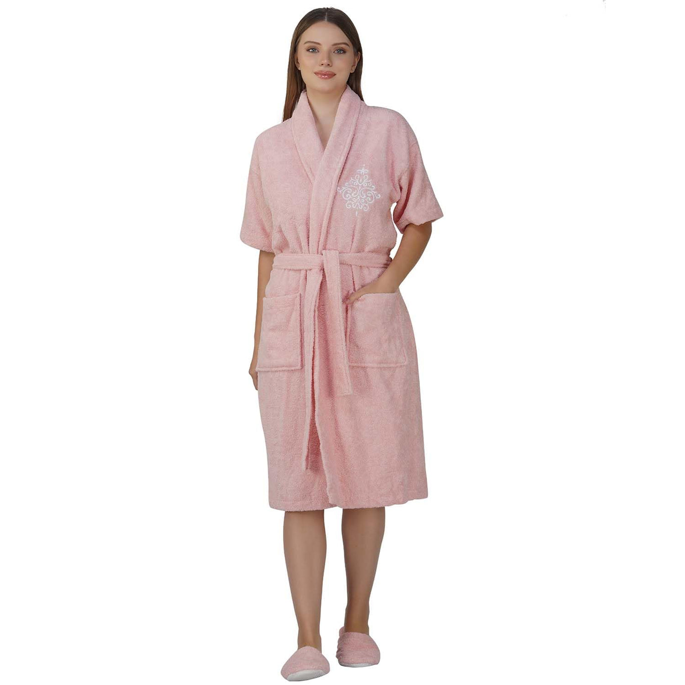 Rangoli Royal Bamboo Bathrobes | Ultra Absorbent & Soft | Comfortable & Stylish | Unisex Design for Home & Spa for Men & Women With Matching Slippers | Peach,L