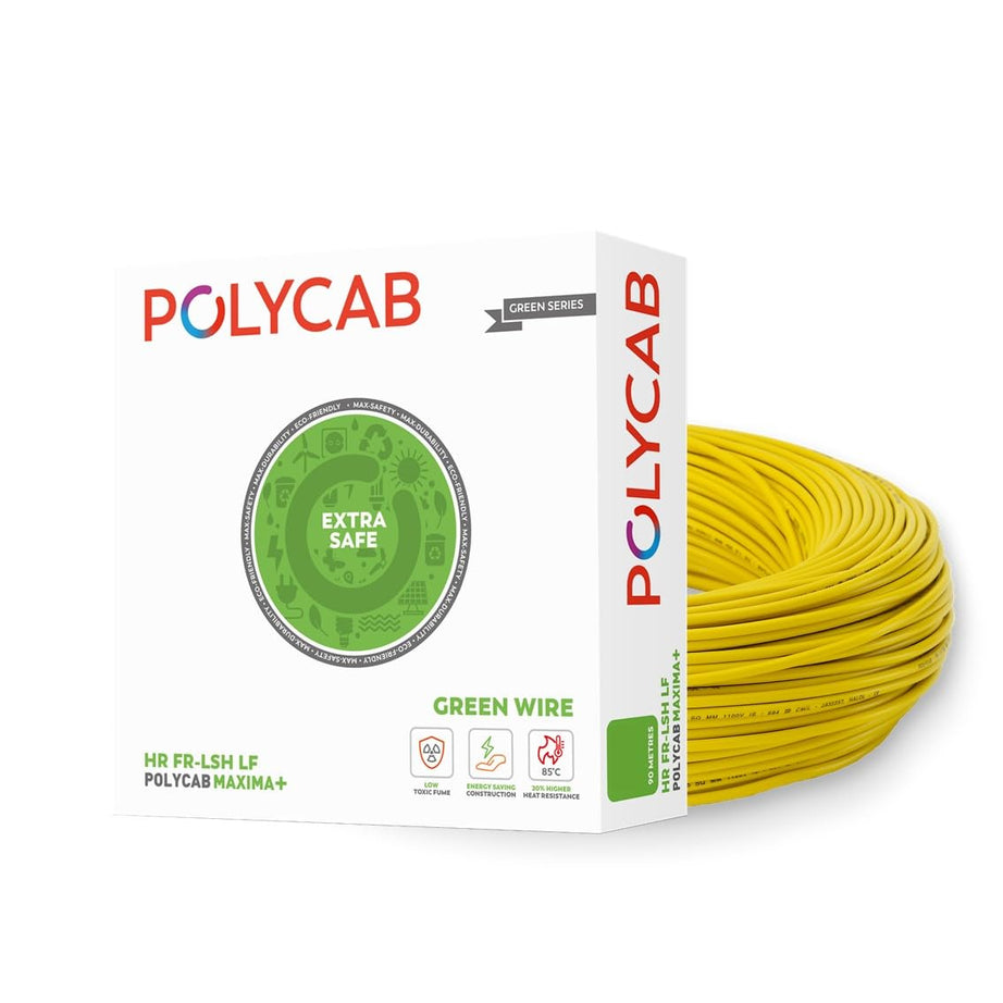 Polycab Maxima plus 90m, 0.75sqmm. •Heat Resistant •Eco Friendly • PVC Insulated Copper Cable •Energy Saving •Flame Retardant •99.97% Electrolytic Grade Copper •Low Smoke【Yellow】