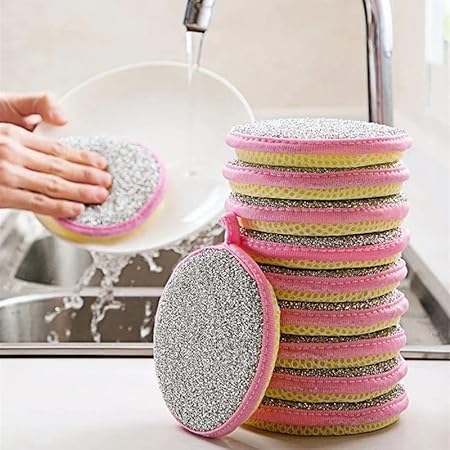 EGNORE Dish Sponges, Double Sided Non-Scratch Scrub Cleaning Sponges, Rough Scrubbers Side for Non-Stick Cookware, Soft Microfiber Scrub Side for Dishes (Pack of 5)