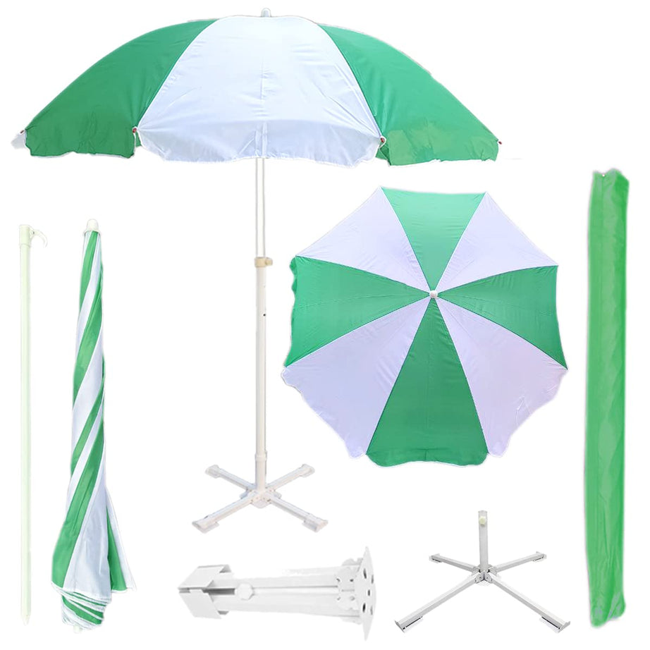 RAINPOPSON Garden Umbrella with Stand 7ft/42 Outdoor Big size Umbrella for Hotel,Shop,Restudent Patio Garden Umbrella (Green White) (A1)