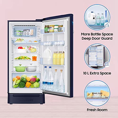 Samsung 189L 5 Star, Inverter, Direct-Cool Single Door Refrigerator (RR21C2H25UZ/HL,Midnight Blossom Blue) Base Stand Drawer, 2023 Model