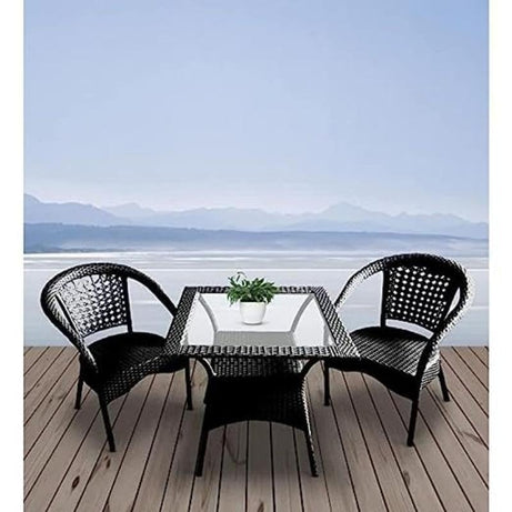 FLOOR DECOR |D-8 Patio|Indoor| Outdoor| Living Room | Balcony | Garden | Chair Table Set 2+1 (2 Chair + 1 Table)|Furniture Set |Coffee Chair Set (Black)