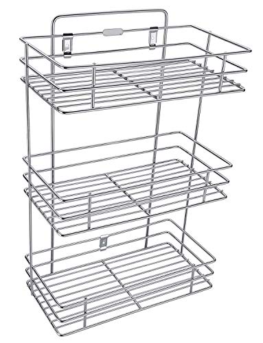 NH10 DESIGNS 3 Tier Stainless Steel Kitchen Rack Basket Stand| Storage Rack for Kitchen Organiser - Wall-Mounted 3 Level Organizer Shelf for Spice Boxes, Utensils Large (Pack of 1, NHSP, Tiered Shelf)