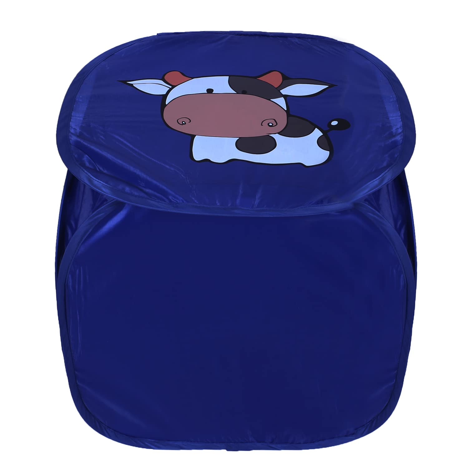 Kuber Industries Laundry Basket | Cow Print Polyester Foldable Laundry Basket | Collapsible Laundry Basket | Square Clothes Storage Box With Lid & Side Handles | 45 Liter | Blue