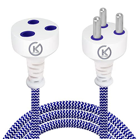 klick Gadgets 3 Pin Cotton Threaded Wire Extension Wire | 3.5 Meters Heavy Duty Long Wire Cord | 4 Layer Coating | Copper Wire | Durable | Multipurpose | Pack of 1 | 250 W | Blue-White