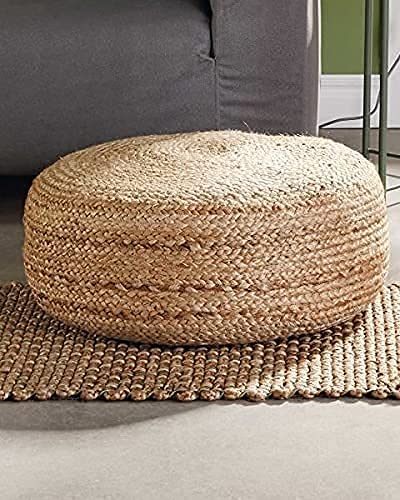 NR HOME STORES Jute Ottoman Pouf For Seating|Jute Ottoman For Footrest Filled With Bean Balls|Ottoman Pouf Stools For Living Roombedroom, 50X50X25 Cm, Beige