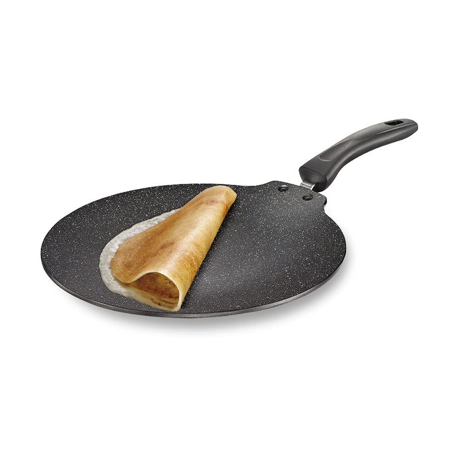 Prestige Omega Deluxe Granite Flat Dosa Tawa | Black | 28 cm |Non-Stick | Induction Base | Dishwasher Safe | PFOA Free | Metal Spoon Friendly