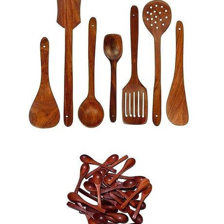 Trusted Decor Kitchen Tool Set Made of Wood Wooden Spoons and Spatulas for Non-Stick Pans Wooden Cooking Spoons (Set of 17)