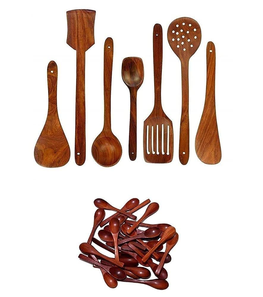 Trusted Decor Kitchen Tool Set Made of Wood Wooden Spoons and Spatulas for Non-Stick Pans Wooden Cooking Spoons (Set of 17)