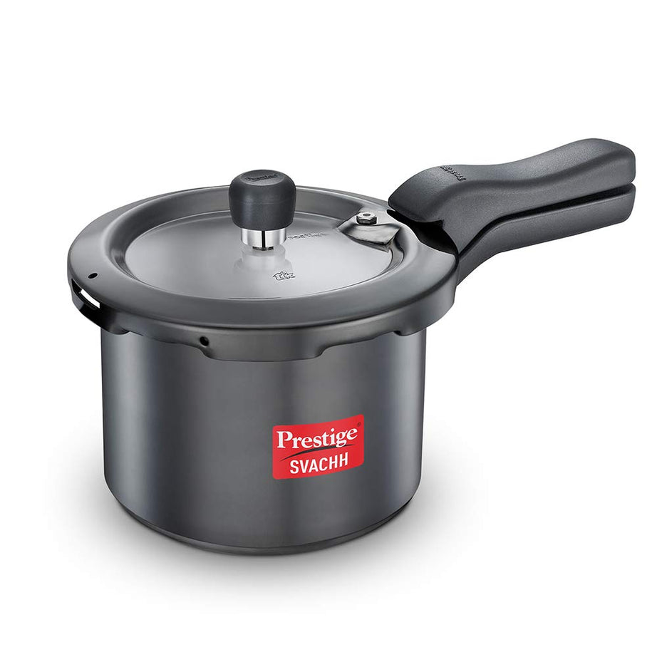 Prestige Svachh 3 Litre Outer Lid Pressure Cooker With Hard Anodized Aluminium Body (Black), 3 Liter