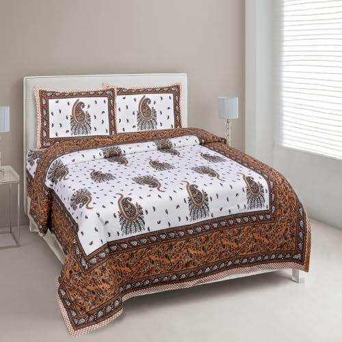 JaipurFabric® Cotton 180 TC Pageant Paisley Double Bedsheet with 2 Pillow Covers (90" X 108"), Orange