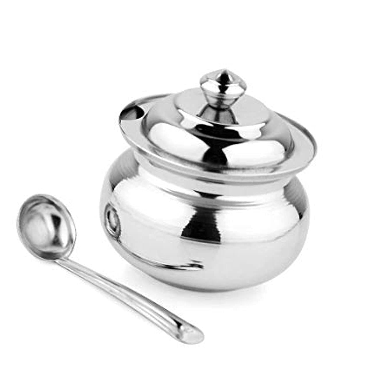 KC Hilites Stainless Steel Ghee Pot/Jar With Spoon- 300Ml, 1 Piece, Silver, Blue-Violet