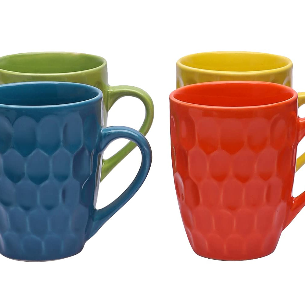 Anwaliya Crystal Ceramic Coffee Mug Set of 4 (280ml) Handcrafted Design Tea Cups Stackable, Chip Resistant, Large Serving Green Tea Cups, Fortuna (Color May Vary)