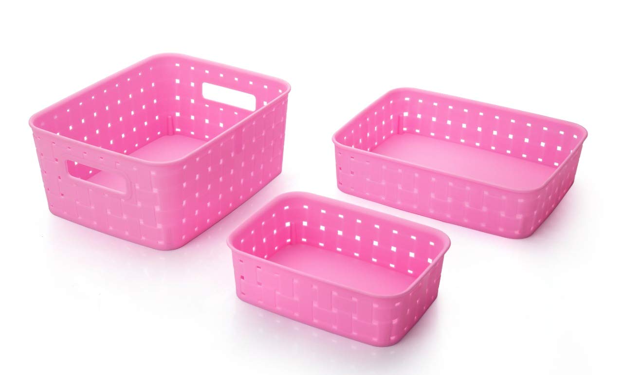 THE SR BRAND Sr 3 Pieces Plastic Rectangular Storage Basket Multipurpose Colorful For Kitchen&Home Organiser Box For Wardrobe, Fruits Vegetables, Toys, Stationary Items(25.2 * 19.2 * 12.2 Cm)