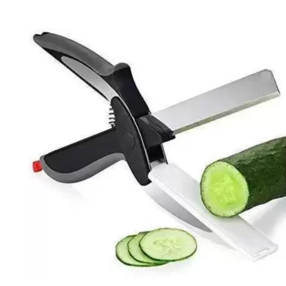 Suzec Clever Cutter- 2 in 1 Food Chopper/Slicer/Dicer Vegetable and Fruit Cutter Kitchen/Scissors Knife Board - Transparent, Black