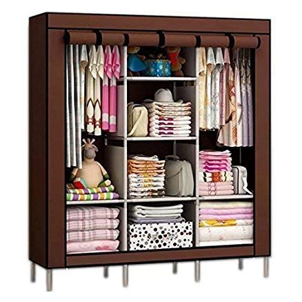 BucketList 6+2 Layer Kids Wardrobe Portable Fabric Collapsible Foldable Closet Wardrobe Storage Rack Organizer Cupboard Almirah (Brown) - Metal