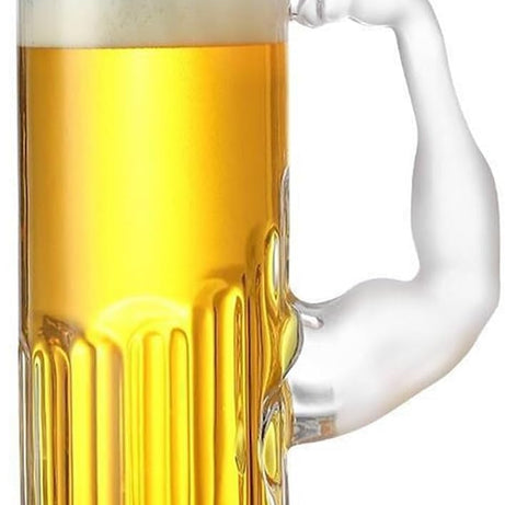 BAGYAM - Glass Beer Mug with Muscle Shape Handle - 1 Piece - 600 ml - Transparent Body Beer Mug - Muscle Shape Handle Beer Mug (Body Mug (600ML), 1 Piece)