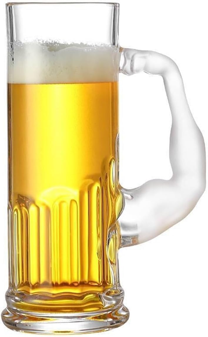 BAGYAM - Glass Beer Mug with Muscle Shape Handle - 1 Piece - 600 ml - Transparent Body Beer Mug - Muscle Shape Handle Beer Mug (Body Mug (600ML), 1 Piece)