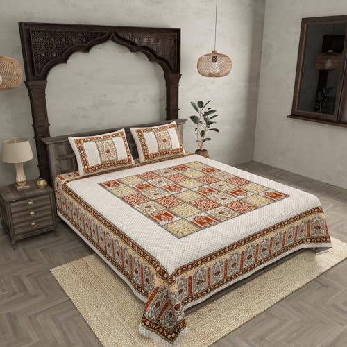 JaipurFabric® 100% Cotton 240 TC The Rich Legacy Double Bedsheet with 2 Pillow Covers (100" X 108"), Brown