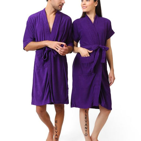 ELEVANTO bathrobe set for couples||Couple Bathrobes for Adults, Bathrobes for Women & Bathrobes for Mens, Half Sleeve And 3/4 Sleeve, 1 Pocket | Soft & Lightweight Comfort bath robe (PURPLE)