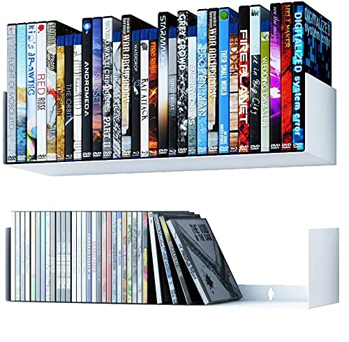 Livzing 24-Inches Heavy Metal Book Shelf for Home, U Shape Wall Mount Shelf, Floating Books Rack, CD DVD Storage Display Racks, Multipurpose Wall Mounted Bookcase Shelf-(Set of 2,White)