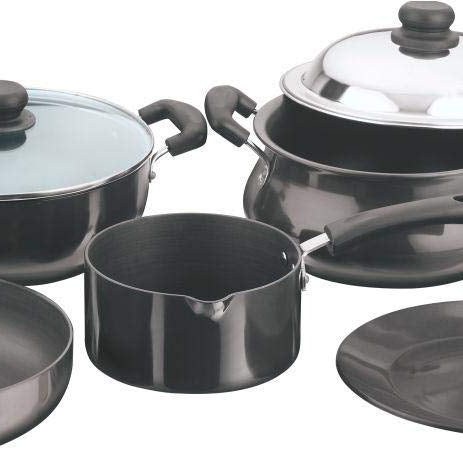 Vinod Black Pearl Hard Anodised Rasoi Cookware Set of 5 | Kadai, Frypan, Tawa, Handi & Saucepan | Natural Stick Free | Metal Spoon Friendly | Induction Base | 2 Year Warranty