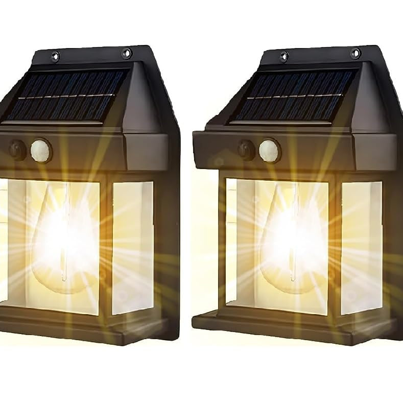 Foliam 2 pc Outdoor Decoration with Solar Lights, Solar Wall Lamp Garden, 3 Modes, IP65 Waterproof Warm White, Solar Wall Lamp Lighting (SINGAL Light, 2)