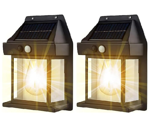 Foliam 2 pc Outdoor Decoration with Solar Lights, Solar Wall Lamp Garden, 3 Modes, IP65 Waterproof Warm White, Solar Wall Lamp Lighting (SINGAL Light, 2)