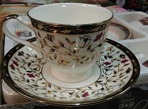 RAINCART Bone China Tableware Serving Gold Tea Cups Coffee Cups Set of 6 Cups and Saucers