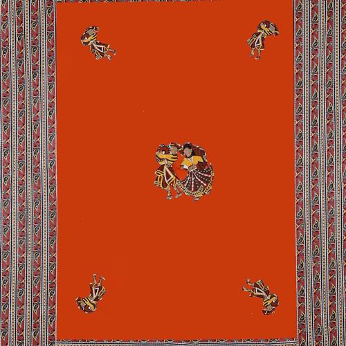 JaipurFabric® Cotton 180 TC Jaipuri Hand Made Embroidery Patch Work Single Bedsheet with 1 Pillow Covers (60" X 90"), Orange