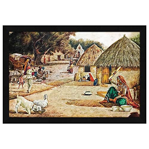 ArtX Paper Village Scene Nature Wall Art Painting, wall decor for living room, Multicolor, Nature, 18.0 X 12.0 inches, Set of 1