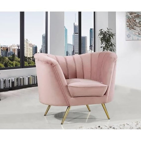 VELVET ENTERPRISES Mid-Century Modern Velvet Chesterfield Sofa 1 Seater Couches Sofa with Golden Metal Legs for Living Room Bedroom Office (Pink)