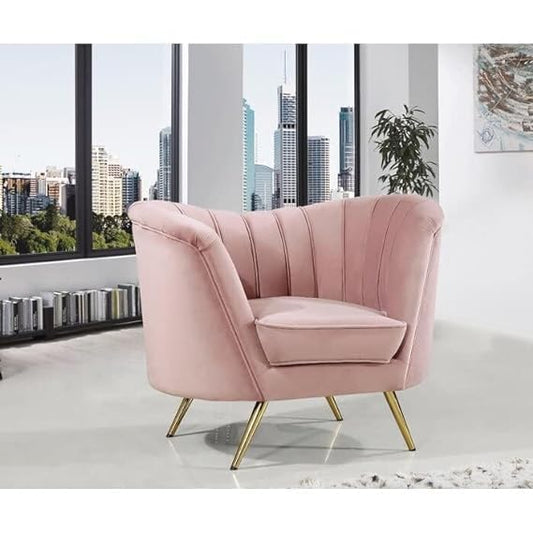 VELVET ENTERPRISES Mid-Century Modern Velvet Chesterfield Sofa 1 Seater Couches Sofa with Golden Metal Legs for Living Room Bedroom Office (Pink)