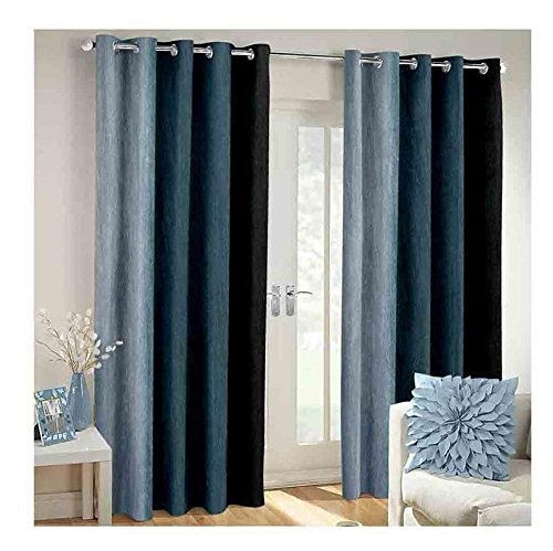 SKIVE India Polyester Blend Long Crush Eyelet Door 8 ft Curtains (Grey) Set of 2