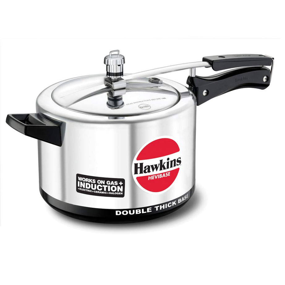 Hawkins 5 Litre Hevibase Pressure Cooker, Induction Inner Lid Cooker, Silver (IH50)