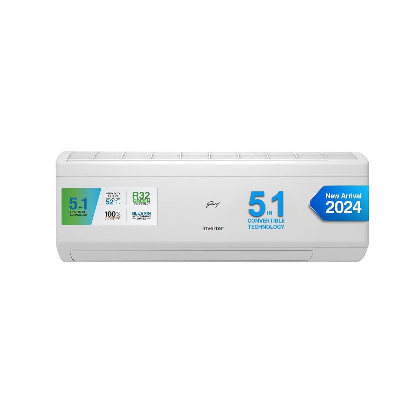 Godrej 2 Ton 3 Star, 5-In-1 Convertible Cooling, Inverter Split AC (Copper, I-Sense Technology, 2024 Model, AC 2T EI 24IINV3R32 WWR, White)