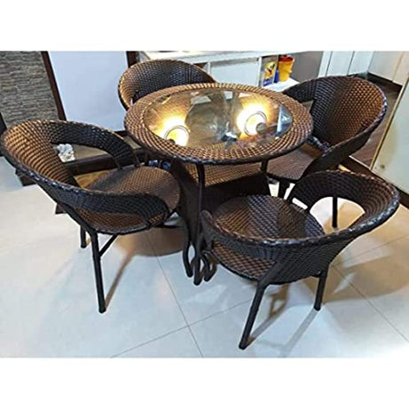 City Outdoor Garden Living Outdoor Indoor Patio Furniture Sets Rattan Chair Patio Set Wicker Conversation Set Poolside Lawn Chairs Swing Area Balcony Outdoor Garden Furniture (4 Chair 1 Table, Brown)