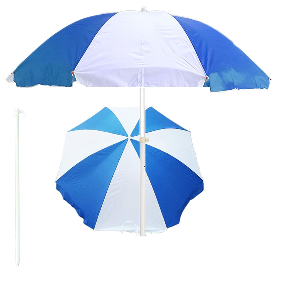 RAINPOPSON Garden Umbrella 7ft/42In Outdoor Big Size Canopy Patio Garden Umbrella (Blue White)