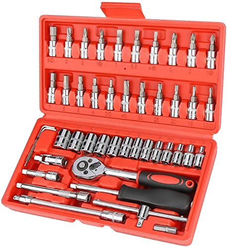 Zaptec 46 Piece 1/4" Socket Set with Ratchet Wrench For Car, Bike, Cycle Repairing, DIY Projects, Home & Automobile Vehicle Service