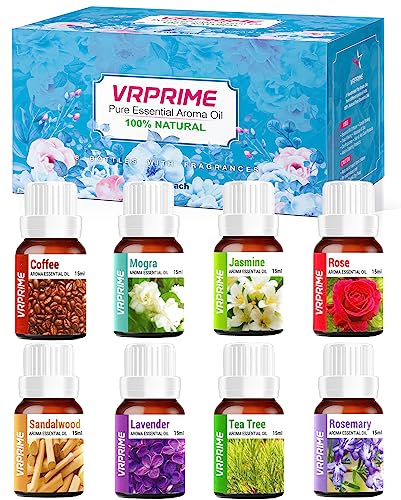 VRPRIME 8pc Essential Oil Aroma Diffuser for Home Fragrance Oils | 15ML Each | Room Fresheners Oil | Use in Bath, Oil Burner/Diffuser, Candle & Soap Making, Massage, Perfume (8)