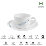 Cello Dazzle Queen Cup & Saucer 130 ml | Home and Kitchen Decor Items | Cups, Mugs and Saucer for Kitchen | Coffee Cup and Saucer Set | 6 Units | Cool Lines, White