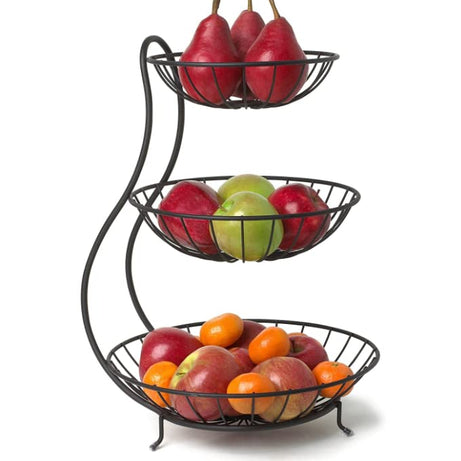 TEX-RO Unique Yumi Arched Server, Stacked 3-Tier Bowls Fruits Basket, Dining Table & Kitchen Counter Organizer, Modern Fruit Basket Stand, (Colour - Black)