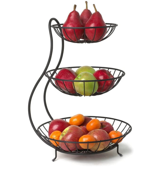 TEX-RO Unique Yumi Arched Server, Stacked 3-Tier Bowls Fruits Basket, Dining Table & Kitchen Counter Organizer, Modern Fruit Basket Stand, (Colour - Black)