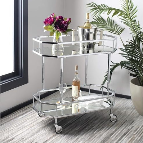 M.S Furniture Bar Trolley for Home with Wheels and Handle Restaurant Mobile Cart for Serving Food Kitchen Trolley Organizer with Silver White Finish | Stainless Steel Wine Trolley